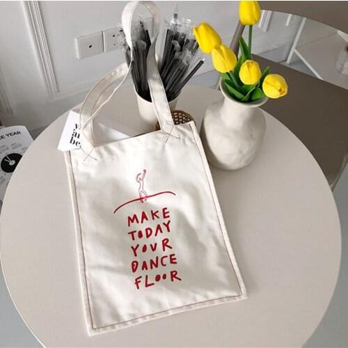Ladies Canvas Shoulder Bag Red Fun Dancer Print Simple Shopping Bag Student School Bag LetterPrint Handbag Girls Casual Tote Bag