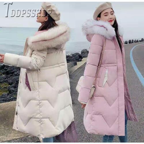 Women Parkas Padded Basic Jacket 2019 New Style Fashion Fur Collar Hooded Thickening Long Coats
