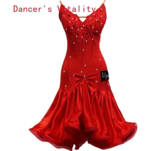Latin Dance Competition Clothing Suspender Embroidered Fishbone Skirt Women Custom Professional Performance Dancing Clothes