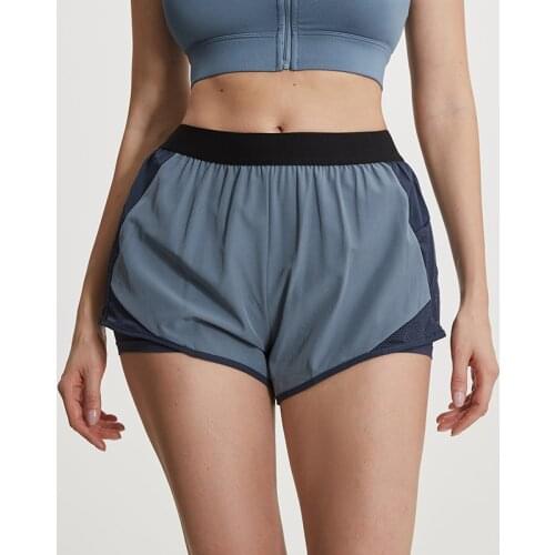 Women 2 In 1 Yoga Sports Shorts Woman Summer Gym Workout Fitness Bottoms Sportswear Elastic Waist Tight Mesh Fake Two Short
