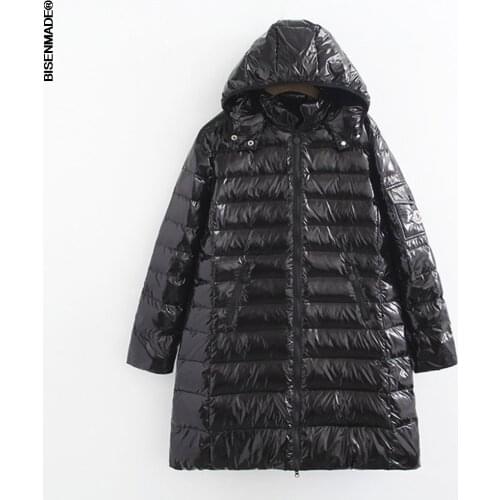 Oversize Winter White Duck Down Jacket Women Loose Double Zippers A Line Hooded Warm Thick Shiny Long Coat Casual Fashion 2020