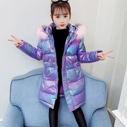 Winter Children Girls Clothing Purple Long Parka Jacket Baby Girl Clothes Faux Fur Coat Snowsuit Outerwear Kids Hooded Tunic
