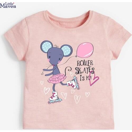 Children 2021 Summer Baby Girl Tee Tops Kids Summer 2-7 Years Clothes Letter Animal Brand Cotton Toddler Casual Pink T Shirt