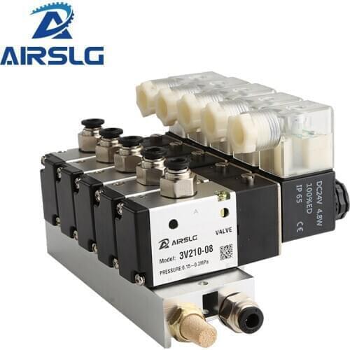 3V210-08-NO Electromagnetic Normally open Solenoid Valve Block With Muffler Fitting Base Manifold DC 12v 24v AC 110v 220v 3 port