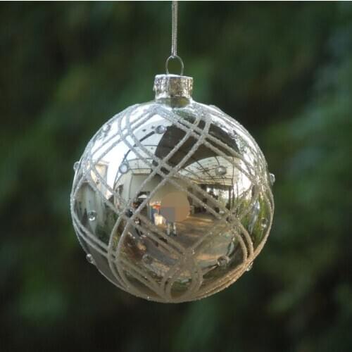 8pcs/pack Diameter=10cm Silver Mirror Glass Ball Christmas Day Tree Decoration Hanging Pendant Festival Wedding Friend Gift