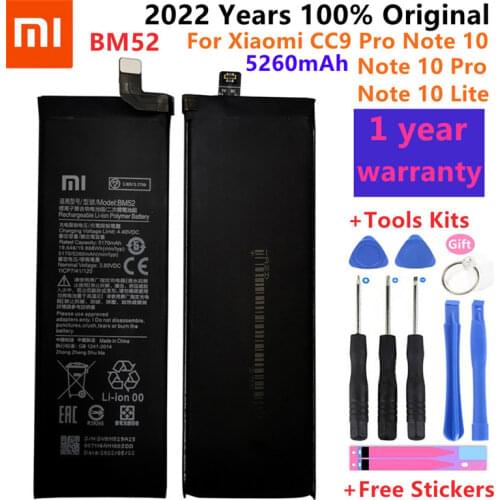 Original New High Quality BM52 5260mAh Battery For Xiaomi Mi Note 10 Lite / Mi Note 10 Pro / CC9pro CC9 Pro Battery +Free Tools