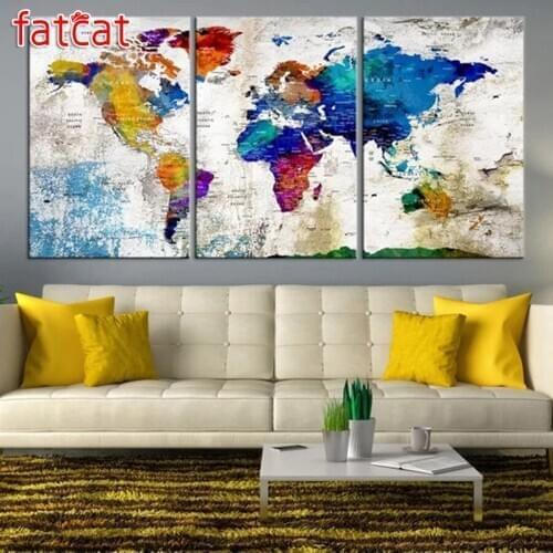 FATCAT Color abstract map 5d diy diamond painting full square round drill mosaic embroidery sale triptych home decoration AE494