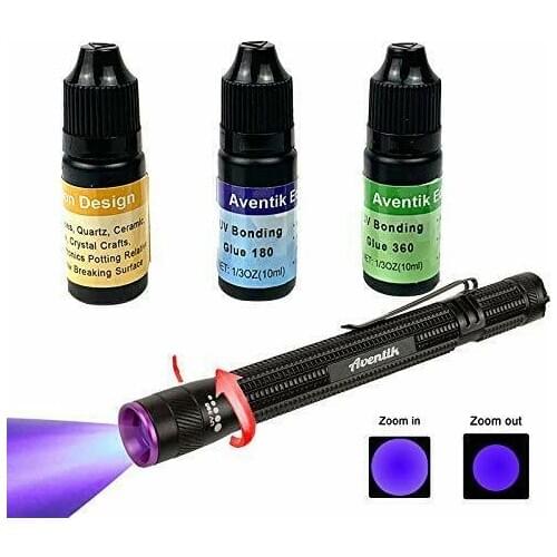 Aventik Edison Design 3 Bonding UV Glues Combo Kit with 395nm Zoomable UV Pen Versatile Application in Bonding Plastic Welding