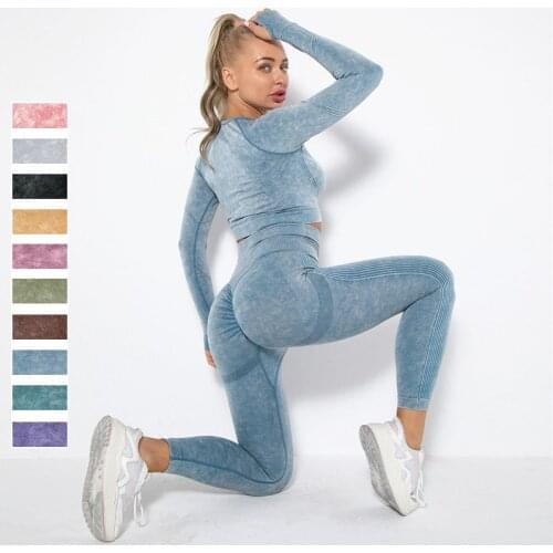 Seamless Women Yoga Set Fitness Clothing Peach Hip High Waist Leggings Gym Suits Long Sleeve Tops 2pcs Sports Yoga Suits