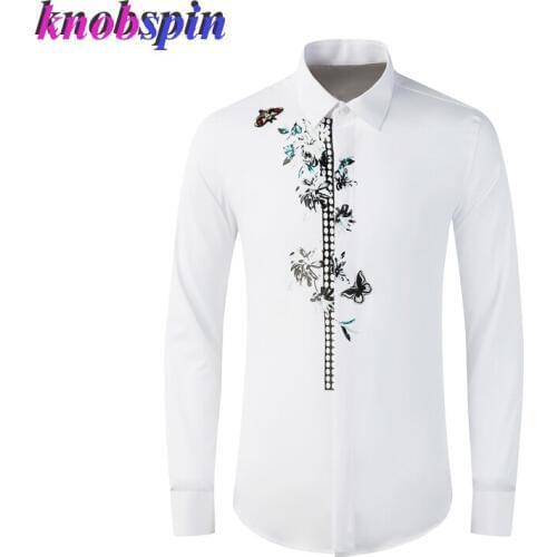 Brand Business male Cotton Shirt Elegant Floral Printed Long sleeve Slim Camisas masculina Plus size M-4XL Casual Shirts men