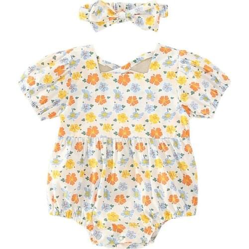Baby Girl Romper Floral Print Halter Bodysuit Short Sleeve One Piece Jumpsuit Cotton Summer Outfits Clothes