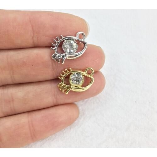 Eruifa 10pcs 15*10mm Eye With Rhinestones Print Gold/Silver Plated Zinc alloy Charms Pendant Jewelry DIY Necklace 2 Colors