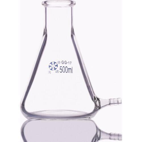 Filtering flask with Lower tube,Capacity 500ml,Triangle flask with tubules,Lower tube conical flask