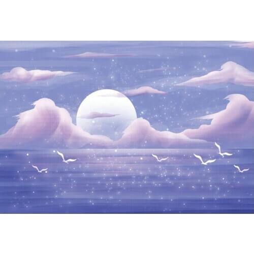 Purple Clouds and White Moon Scenery Printing Backdrop Party Room Decor Photo Booth Studio Prop