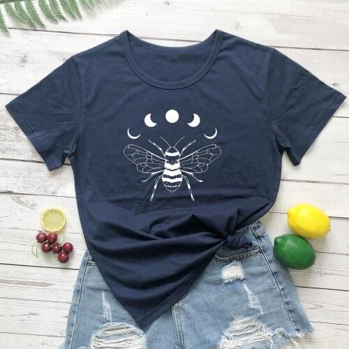 Busy bee and moon art t-shirt Gothic women graphic funny fashion 100% Cotton tumblr street style grunge unisex tee top tshirts