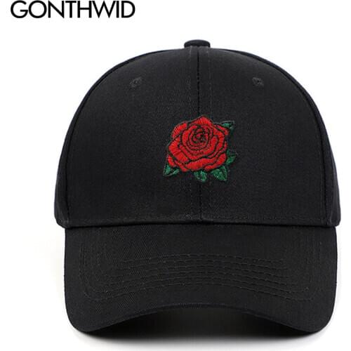 GONTHWID Embroidery Rose Flower Adjustable Baseball Caps Men Women Snapback Hats Harajuku Casual Visor Sun Hats Hip Hop Street