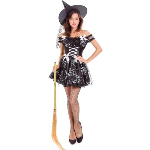Gothic Sexy Black Rose Pattern Dress Sexy Witch Vampire Costume Women Masquerade Party Halloween Cosplay Costume