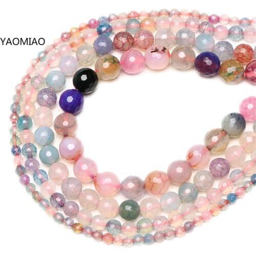 Natural Stone Faceted Beads Colorful Dragon Veins Agates Beads For Jewelry Making Carnelian Onyx Ball Diy Necklace Bracelet