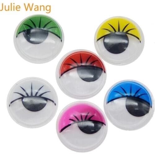 Julie Wang 50PCS 10-20mm Self-adhesive Dolls Eye Eyelash Random Mixed Colorful Eyelid Plastic Googly Eyes Toy Making Accessory