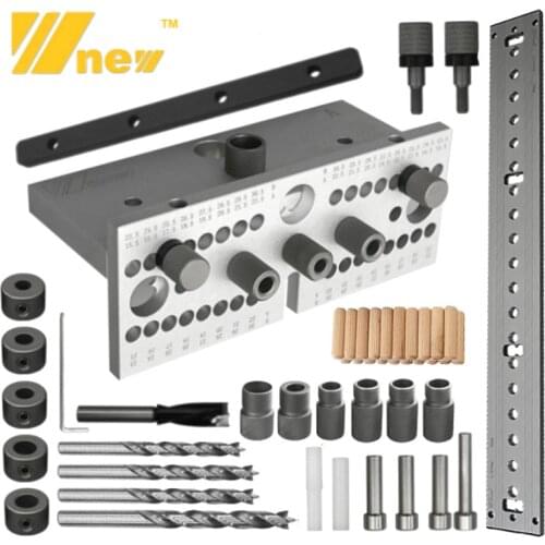 3-in-1 2-in-1 Woodworking Doweling Jig Kit Adjustable Drilling Guide Tenon Puncher Locator for Furniture Connecting Carpentry