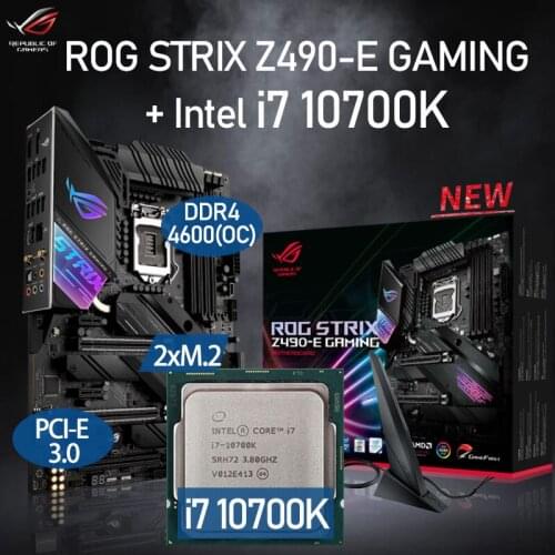 LGA 1200 Asus ROG STRIX Z490-E GAMING Motherboard Set + Intel Core i7 10700K Combo DDR4 128GB PCI-E 3.0 M.2 Intel Z490 Placa-Mãe