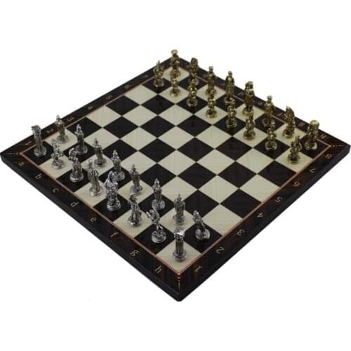 Small Size Metal Ottoman Byzantine Chess set And Walnut Pattern Small Board (30x30 Cm.) High Quality Elite Product