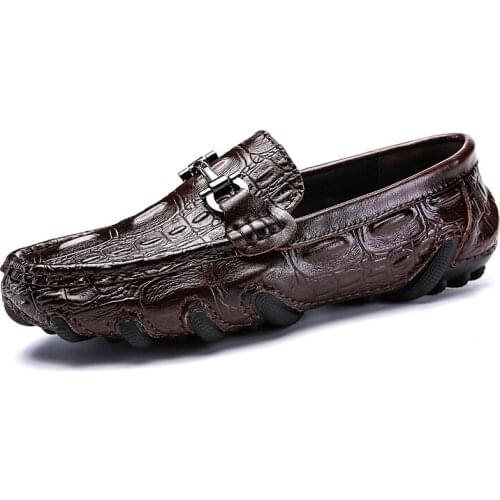 Leather Fashion Mens Flats Genuine Soft Moccasins Men Loafers Slip On Mens Driving Shoes