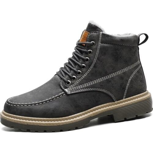 Mens Snow Boots Mens Northeast Two Cotton Martin Leather Short Boots Winter High-top Thickening Velvet Warm Cotton Shoes Tide