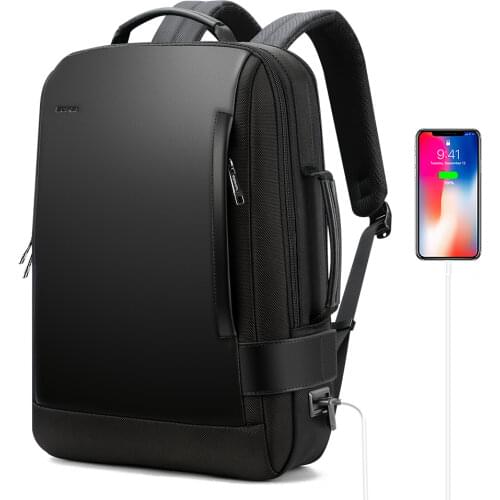 BOPAI Mens Backpack 15.6 Inch Laptop Bagpack Black Expandable Mochila for Man USB Charging Male Travel Nylon Rucksacks