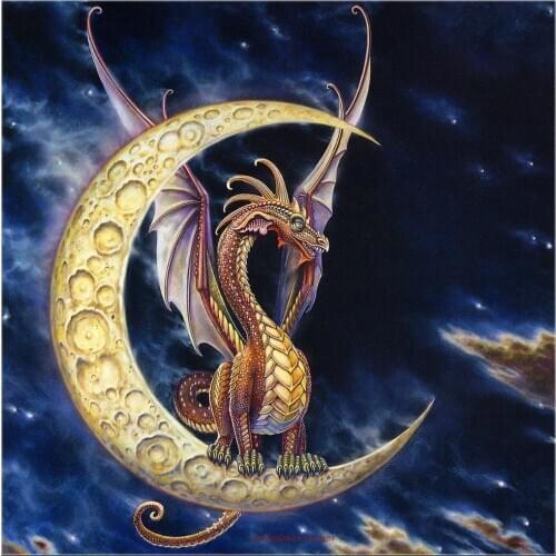 Embroidery Counted Cross Stitch Kits Needlework - Crafts 14 ct DMC Color DIY Arts Handmade Decor - Moon Dragon 2