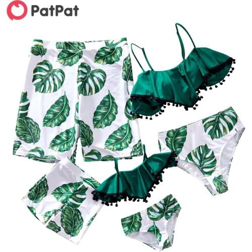 PatPat 2021 New Arrival Summer Leaf Print Ruffled Family Matching Swimsuits
