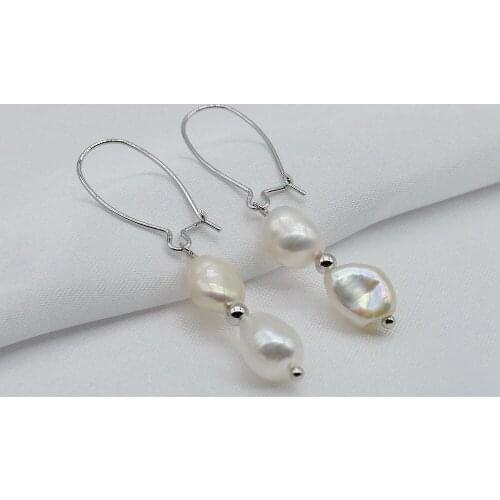 Simple earrings, natural freshwater pearls, 925 silver hook, white purple, ladies pearl earrings