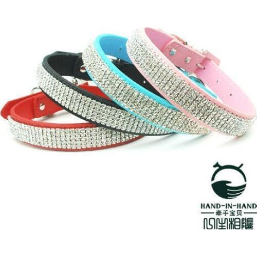 100Pcs/Lot Pet Dog Bling Diamonds With Rhinestone Heart Leather Luxury Dog Collar