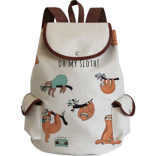 Plant Sloth Printed School Bag Preppy Style Backpack For Teenager Large Capacity Book Bag Simple Portable Drawstring Backpack
