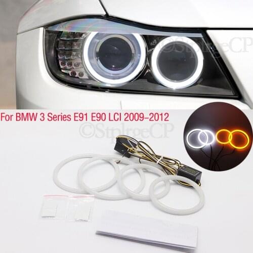 SMD cotton light LED angel eyes white and yellow DRL kit For BMW 3 Series E91 E90 LCI 2009 2010 2011 2012 Xenon headlights