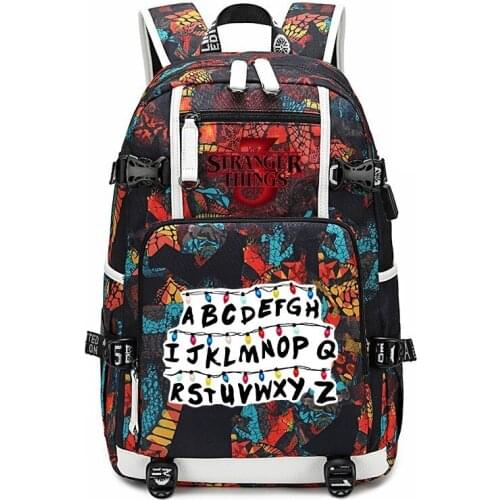 Stranger Things 3 Seasons Backpack USB Port Rucksack Bag Snake Pattern Teenager Student School Bags travel Shoulder Laptop Bag