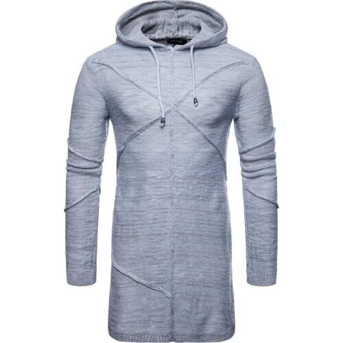 Autumn and winter foreign trade new mens long sweater soft color hooded long-sleeved sweater