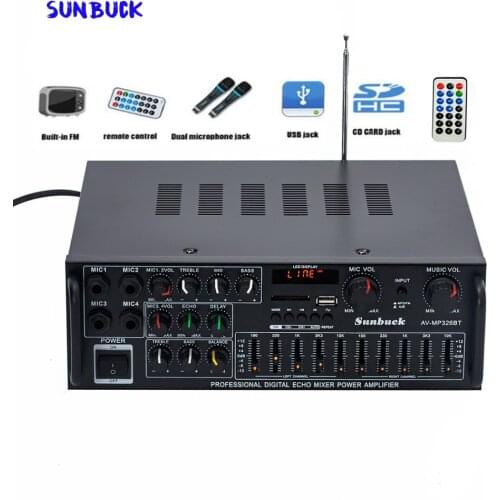 Sunbuck karaoke Sound amplifier 2.1 Channel 200W*2 High Power FM USB MP3 10 Segment Audio equalizer Car Bluetooth amplifier