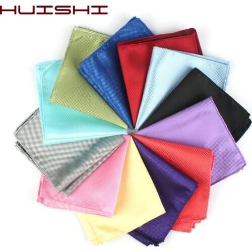 HUISHI Solid Color Vintage Mens Handkerchief Groomsmen Men Polyester Plaid Pocket Square Hanky Handkerchiefs Fashion Party