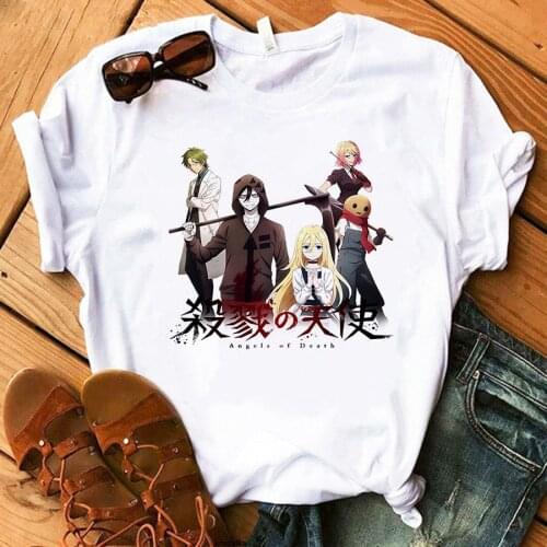 Angel of Death T-Shirt Women Anime Print White Short Sleeve Isaac Zack Foster Fashion Kawaii Female Raychel Tee Shirt