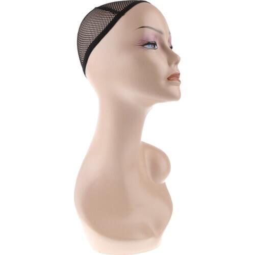 18''Female Mannequin Head Wigs Hat Jewelry Display Cosmetology Stand Model With Hairnet Lacenet Wig Hair Mannequin Wig Net Cap