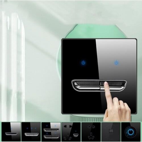 250V Trendy Design 86 * 92mm 1/2/3/4 Gang 1/2Way Black Glass Panel Automatic Reset Paddle Switch LED Indicator