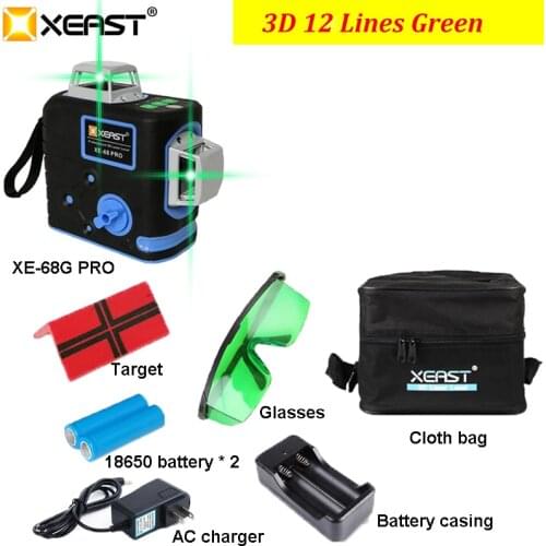 3D Laser Level 12 Lines Green/Red Beam Self-leveling Horizontal Vertical 360 Degree Rotary Nivel Laser With Tilt Slash Function