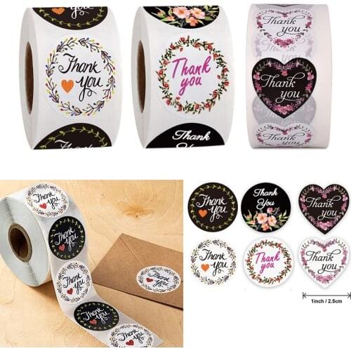 500pcs 1 Inch Flower Lover Heart Thank You Sticker Student Gift Bag Sealling Label Wedding DIY Decoration Stickers