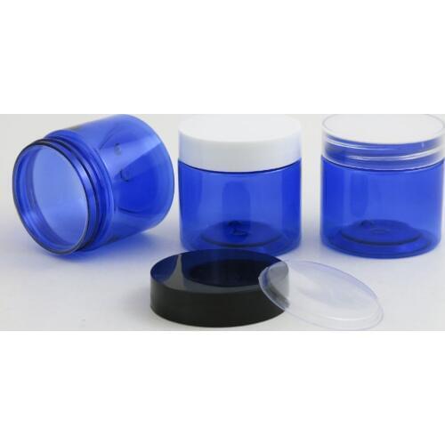 50 x 60g Empty Blue PET Cream Bottle Jars Containers 2oz Cobalt Blue Cosmetic Packaging with Plastic lids White Black Clear Cap