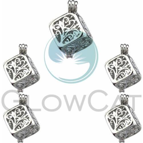 5X Cube Hollow Pearl Cage Jewelry Findings Cage Locket Pendant Essential Oil Diffuser Locket For Oyster Pearl Necklace