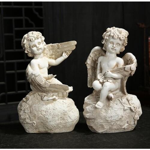 Pastoral Resin Angel Boy Statue Ornaments Home Livingroom Table Figurines Accessories Crafts Office Desktop Sculpture Decoration