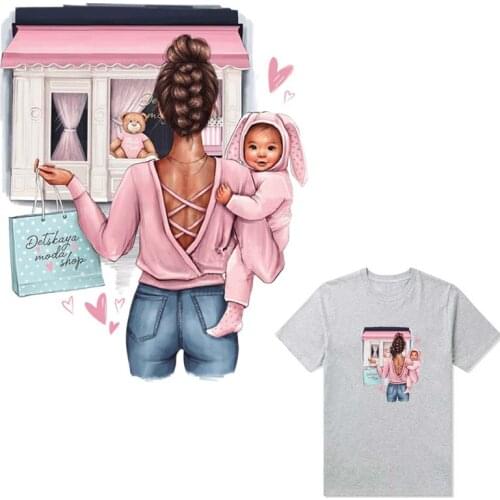 Applique On Clothes Mom With Little Baby Iron On Heat Transfer Clothes Diy Accessory Fashion Stickers Stripe