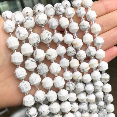 Natural Faceted White Turquoises Howlite Stone Beads Olive Shape Loose Beads For Jewelry DIY Making Bracelet Accessories 15