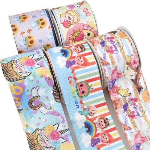 Cocomelon Cake Sunflower Spring Cartoon Printed Grosgrain Ribbon Party Decoration 10 Yards DIY Bow Bag Material Handmade 10Y